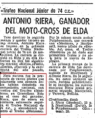 1977 c1 5  Nota Curiosa: "Antonio Riera abandonará el trofeo Montesa y solamente correrá el Trofeo Nacional Junior 74cc": Bola : trofeo montesa, 1977