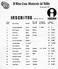 otras 1977 09 18 montornes 2  18 Setiembre 1977 - III Motocross Montornes - Lista de Inscritos : 18 setiembre 197, montornes, motocross, isern
